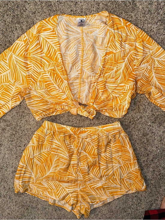 Shade & Shore Pants - Shade & Shore Yellow Palm-Print Lounge Set